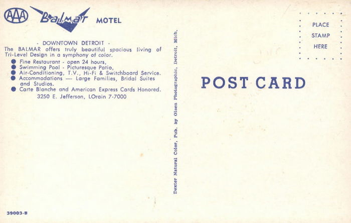 Balmar Motel - Old Post Card